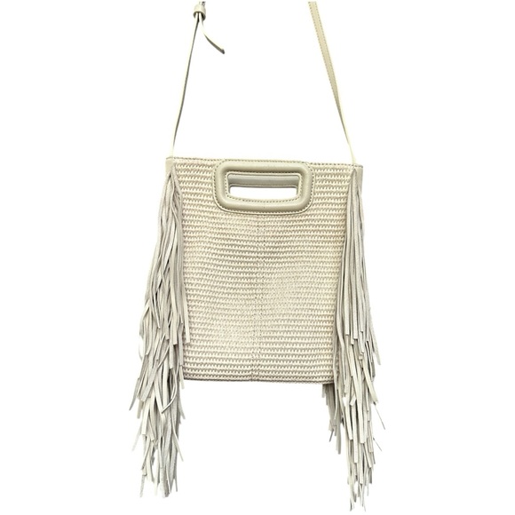 Maje Two Way Cream Textile and Raffia Fringe Bag + crossbody strap included - Picture 4 of 7